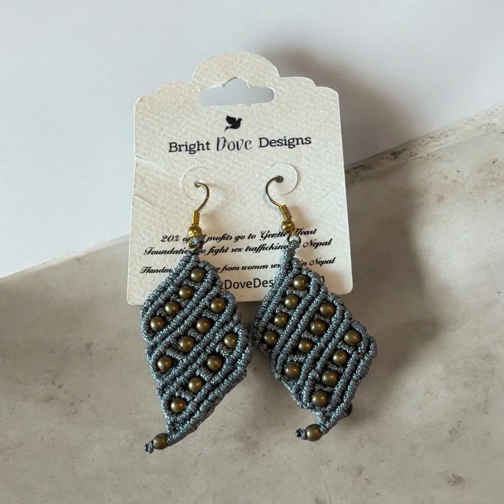 Bright Dove Designs Handmade Nepal Macramé Beaded Dangle Earrings